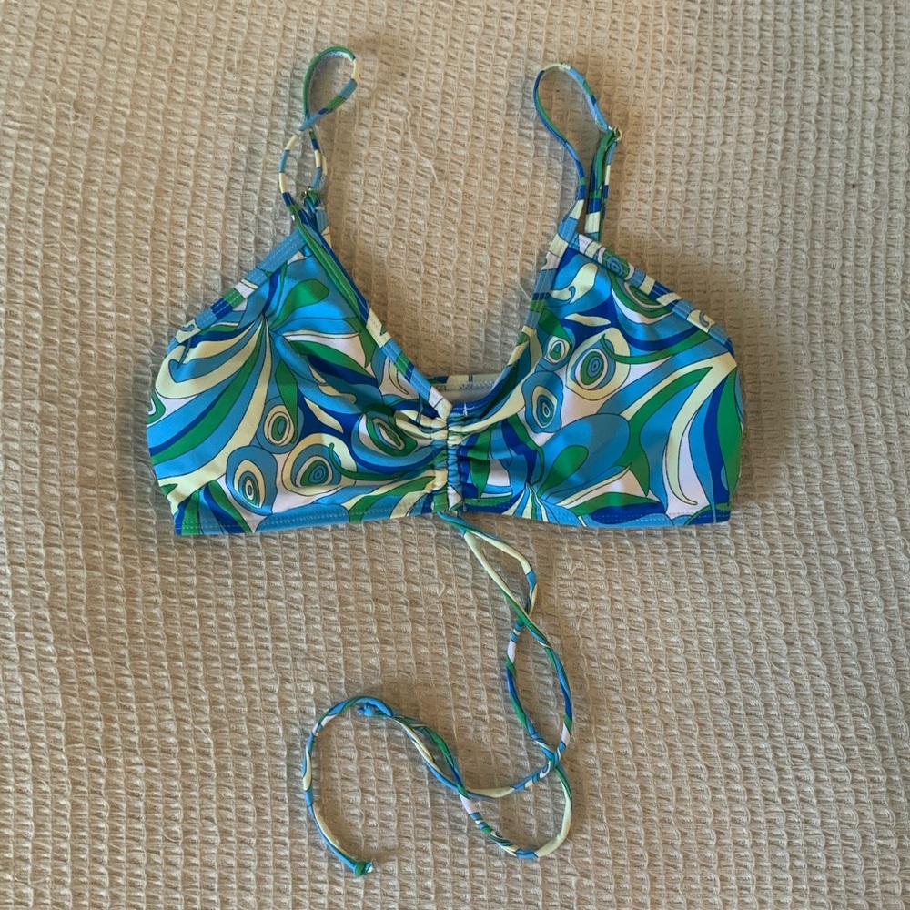 Women’s Vintage Blue Swirl Retro 70s Pucci Style Cinch Bikini Swim Top